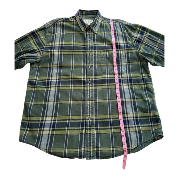 Eddie Bauer Vintage Flannel Button Down Regular Fit Plaid Green Mens Large - Picture 9 of 11